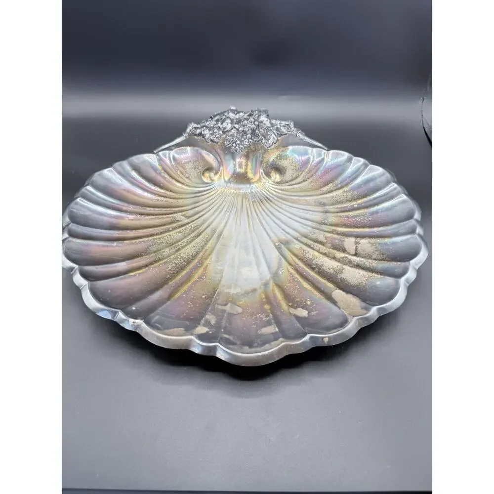 Reed & Barton 2008 Silverplate Shell Platter 16” Grape Handle (#1)